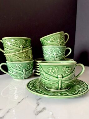 SET of 6 Dragonfly Cup & Saucers - For World Market by Bordallo Pinheiro